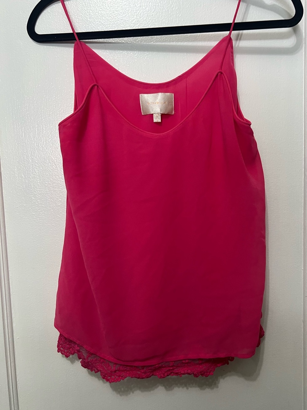 Skies Are Blue Hot Pink Lace-Trim Spaghetti Strap Flowy Camisole Tank Top